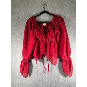 Girl Soul Blouse Women Medium Red Ruffle Textured Romantic Regency Soft Feminine